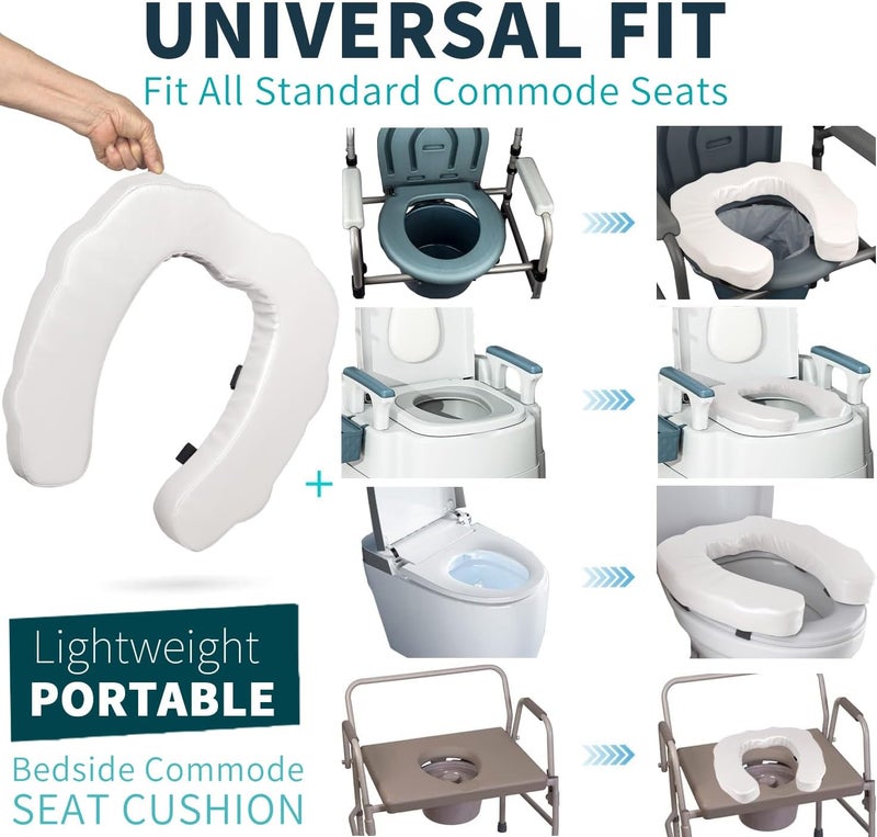 QIUCHA U-Shaped Padded Commode Seat Cushion – 2" Thick Raised Toilet Booster Pad for Seniors, Bedside Commode Chair, Potty Seat Riser – Universal Fit 16x15, Soft Foam, Non-Slip Straps - Image 5